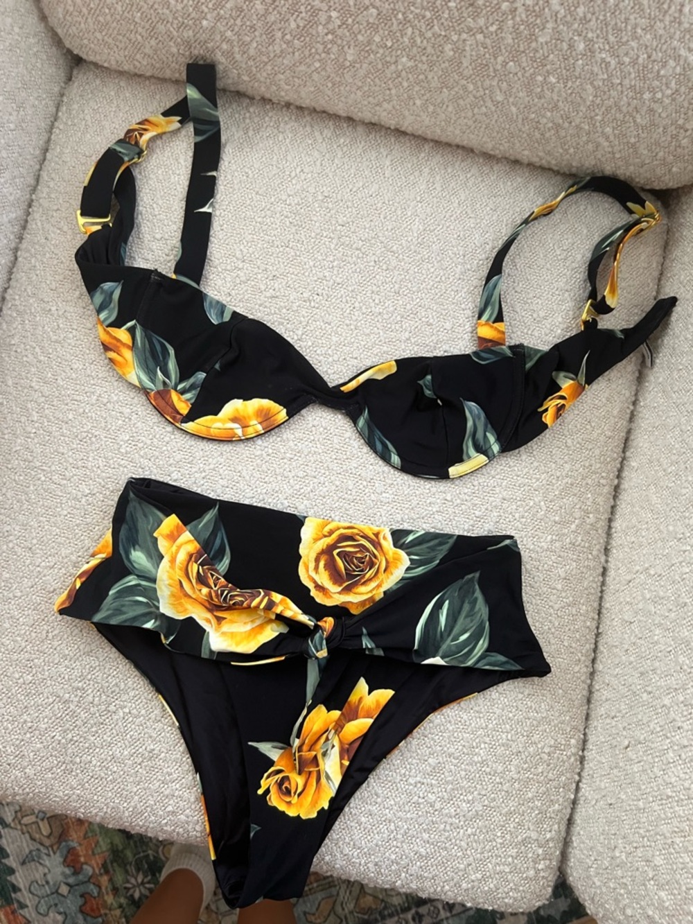 WeWoreWhat Black Bikini with Yellow Floral Print
